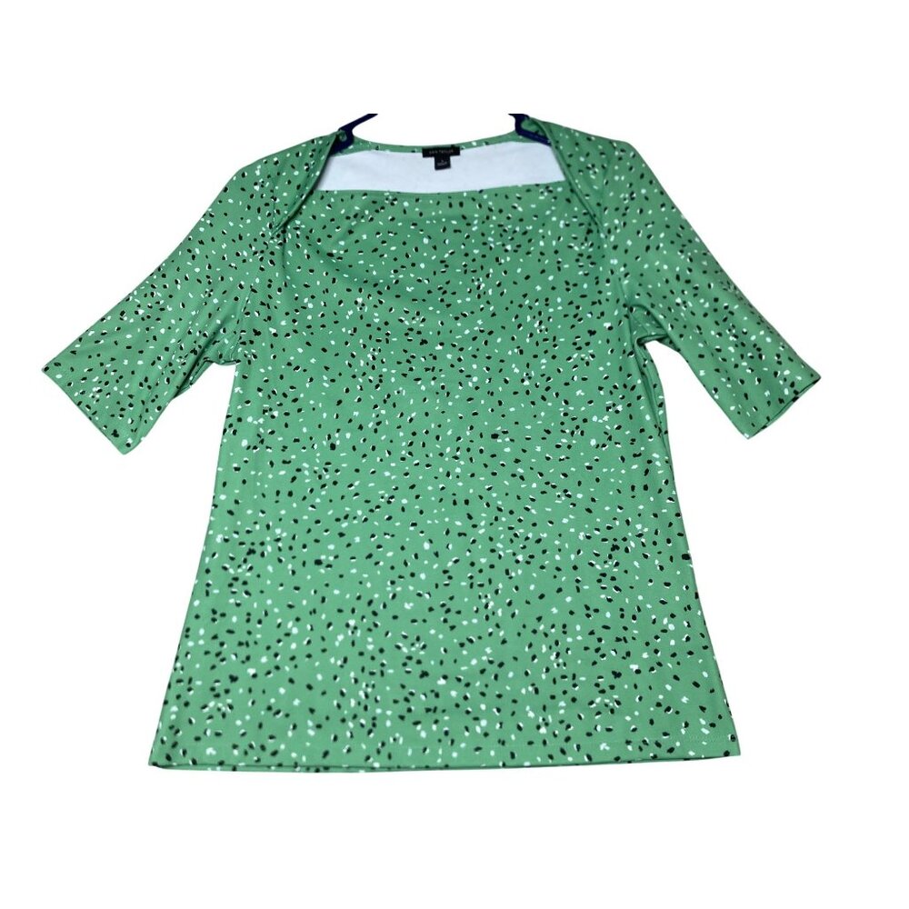 Ann Taylor Womens Green Polka Dot Top Size S Short Sleeves Lightweight Polyester